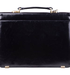 Портфель Delucci "Калипсо", кожа, черный, 1 отделение, метал. замок, с ремнем