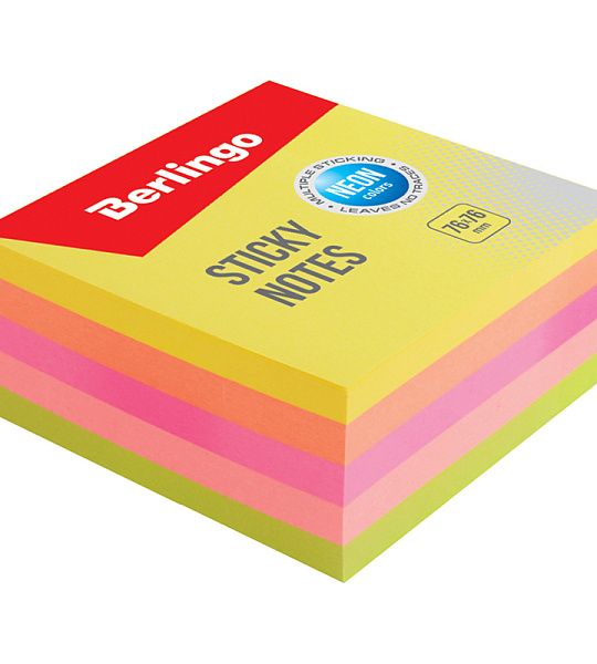 Самоклеящийся блок Berlingo, 76*76мм, 400л, 5 неоновых цветов