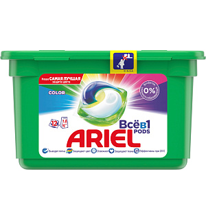 Капсулы для машинной стирки Ariel "Color", 3в1 Pods, 12шт.*27г