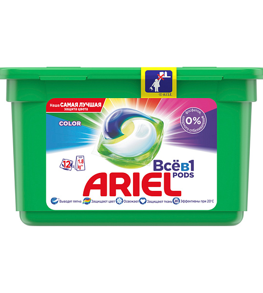 Капсулы для машинной стирки Ariel "Color", 3в1 Pods, 12шт.*27г