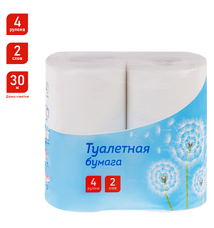 Бумага туалетная OfficeClean, 2-слойная, 4шт., 30м/рул., тиснение, белая