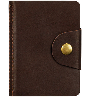 Визитница карманная OfficeSpace на кнопке, 10*7см, 18 карманов, натуральная кожа, темно-коричневый