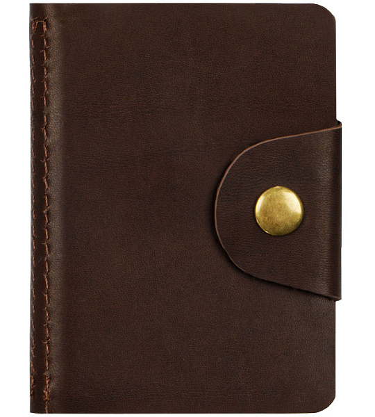 Визитница карманная OfficeSpace на кнопке, 10*7см, 18 карманов, натуральная кожа, темно-коричневый