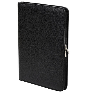 Папка из натуральной кожи на молнии, 340х250х30 мм, черная, 8-011