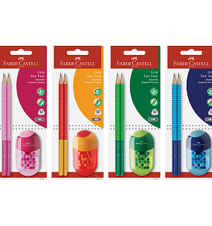 Набор карандашей ч/г Faber-Castell "Grip Two Tone" 2шт., трехгран., заточен., ластик-точилка, блистер