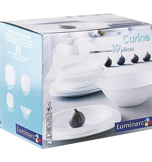 Набор посуды столовый, 19 предметов, белое стекло, "Carine", LUMINARC, N2185