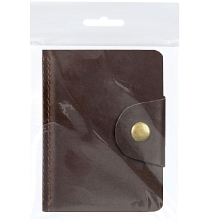 Визитница карманная OfficeSpace на кнопке, 10*7см, 18 карманов, натуральная кожа, темно-коричневый