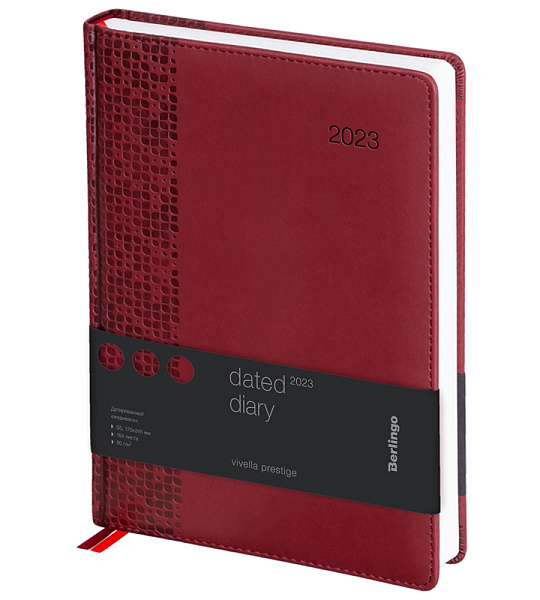 Ежедневник датированный 2023г., А4-(B5), 184л., кожзам, Berlingo "Vivella Prestige", бордовый