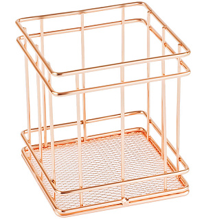 Подставка-стакан для канцелярских принадлежностей MESHU "Rose Gold" квадратная, металл