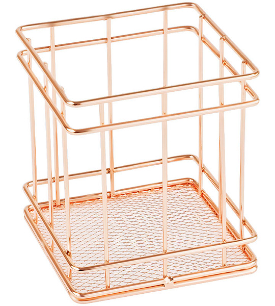 Подставка-стакан для канцелярских принадлежностей MESHU "Rose Gold" квадратная, металл