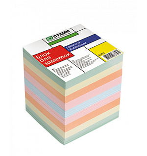 Блок для записей СТАММ "Basic" 9*9*9см, цветной
