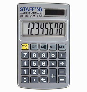 Калькулятор карманный металлический STAFF STF-1008 (103х62 мм), 8 разрядов, двойное питание, 250115