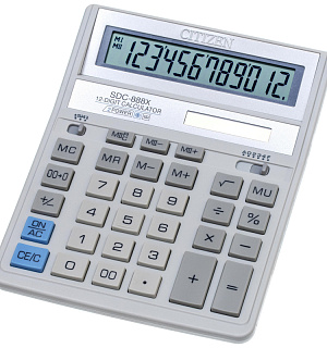Калькулятор настольный ПОЛНОРАЗМЕРНЫЙ CITIZEN бух. SDC-888XWH, 12 разр.Бел