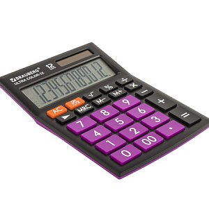 Калькулятор настольный BRAUBERG ULTRA COLOR-12-BKPR (192x143 мм), 12 разрядов, двойное питание, ЧЕРНО-ФИОЛЕТОВЫЙ, 250501