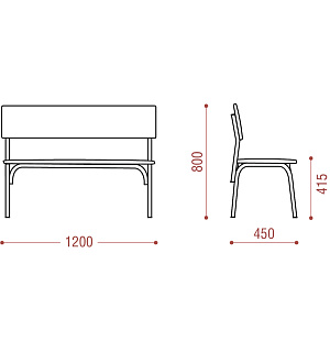 Банкетка со спинкой Астрид+ БМ 9, 1200*450*415 (800) каркас серый RAL9006М, кожзам коричневый К-007