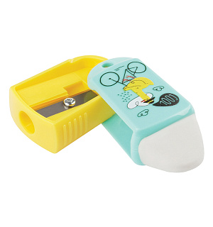 Точилка пластиковая с ластиком MESHU "Summer party" 1 отверстие, ассорти