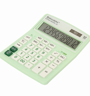 Калькулятор настольный BRAUBERG EXTRA PASTEL-12-LG (206x155 мм), 12 разрядов, двойное питание, МЯТНЫЙ, 250488