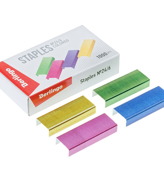 Скобы для степлера №24/6 Berlingo, цветные 1000шт.