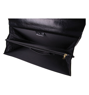 Портфель Delucci "Стефано", кожа, черный, 2 отделения, метал. замок, с ремнем