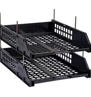 Лоток для бумаг горизонтальный СТАММ "Strong", набор 3шт., на метал. стержнях, черный