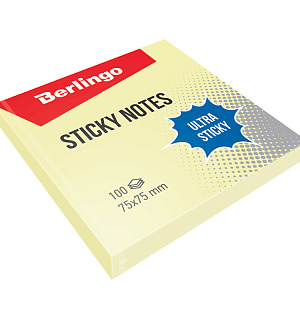 Самоклеящийся блок Berlingo "Ultra Sticky", 75*75мм, 100л, пастель, желтый