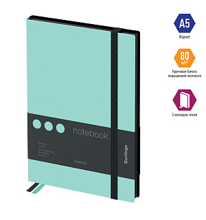 Записная книжка А5 80л., кожзам, Berlingo "Instinct", черный срез, черный/мятный, с резинкой