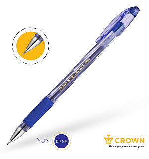 Ручка гелевая Crown "Hi-Jell Needle Grip" синяя, 0,7мм, грип, игольчатый стержень, штрих-код