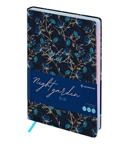 Ежедневник недатированный А5, 136л., кожзам, Greenwich Line "Night garden. Blue", тон. блок