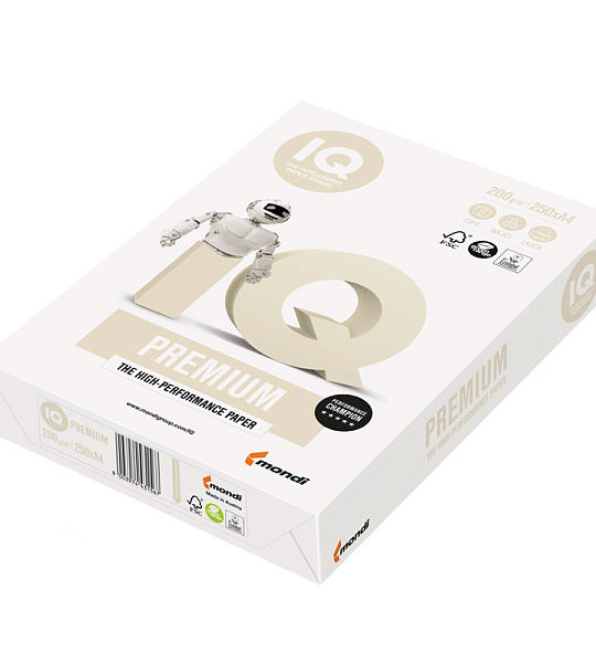 Бумага IQ "Premium" А4, 200г/м2, 250л., 172%