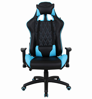 Кресло компьютерное BRABIX "GT Master GM-110", две подушки, экокожа, черное/голубое, 531928