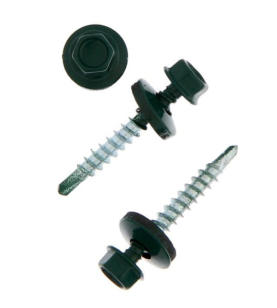 Саморезы кровельные ТУНДРА krep с буром 4.8x35 мм, темно-зеленый 1 кг