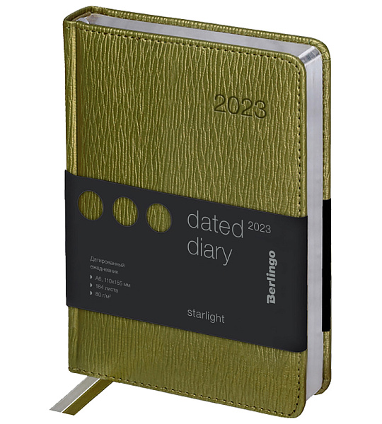 Ежедневник датированный 2023г., А6, 184л., кожзам, Berlingo "Starlight", сер. срез, салатовый