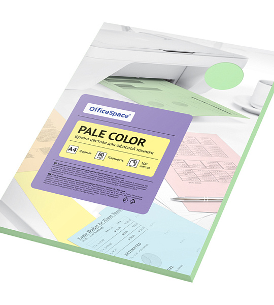 Бумага цветная OfficeSpace "Pale Color", A4, 80г/м², 100л., (зеленый)