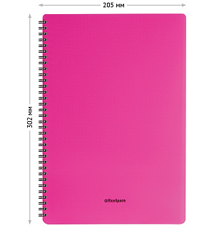 Тетрадь 60л. А4 клетка на гребне OfficeSpace "Neon", пластиковая обложка, розовая