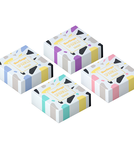 Ластик Berlingo "Sparkle", прямоугольный, цвета ассорти, 34*34*12мм