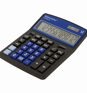 Калькулятор настольный BRAUBERG EXTRA-12-BKBU (206x155 мм), 12 разрядов, двойное питание, ЧЕРНО-СИНИЙ, 250472