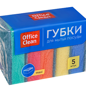 Губки для посуды OfficeClean "Maxi", поролон с абразивным слоем, 9*6,5*2,7см, 5шт.