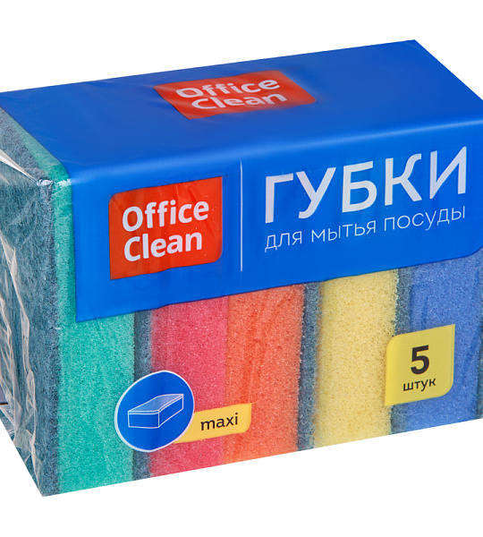 Губки для посуды OfficeClean "Maxi", поролон с абразивным слоем, 9*6,5*2,7см, 5шт.