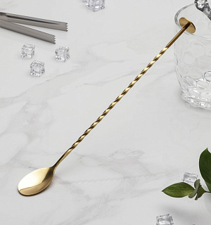 Ложка барная с мадлером, h=32 см, цвет золотой