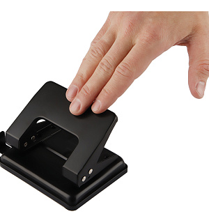 Дырокол OfficeSpace 20л., металлический, черный, с линейкой