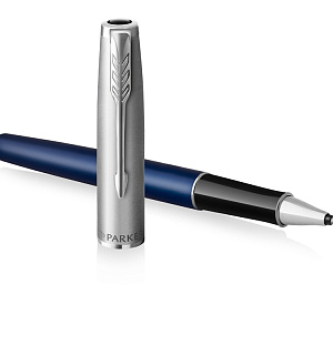 Ручка-роллер Parker "Sonnet Sand Blasted Metal&Blue Lacquer" черная, 0,8мм, подарочная упаковка
