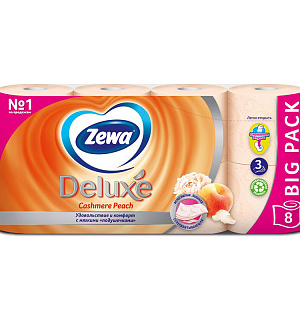 Бумага туалетная Zewa "Deluxe" 3-слойная, 8шт., тиснение, белая