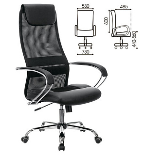 Кресло офисное BRABIX PREMIUM "Stalker EX-608 CH", хром, ткань-сетка/кожзам, черное, 532091