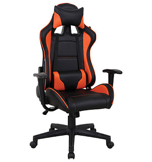 Кресло компьютерное BRABIX "GT Racer GM-100", две подушки, экокожа, черное/оранжевое, 531925