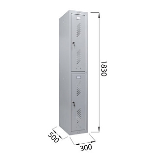 Шкаф металлический для одежды BRABIX "LK 12-30", УСИЛЕННЫЙ, 2 секции, 1830х300х500 мм, 18 кг, 291133, S230BR421102