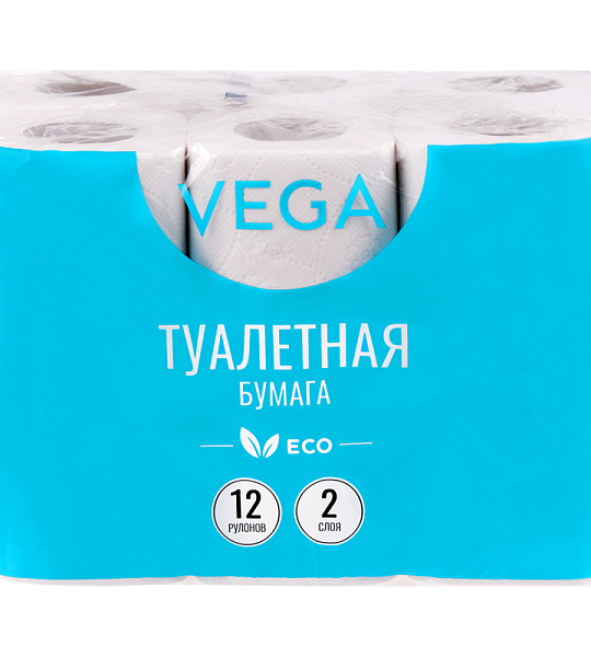 Бумага туалетная Vega 2-слойная, 12шт., эко, 15м, тиснение, белая