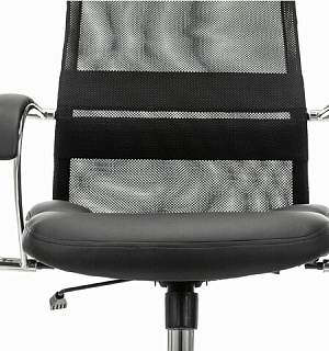 Кресло офисное BRABIX PREMIUM "Stalker EX-608 CH", хром, ткань-сетка/кожзам, черное, 532091