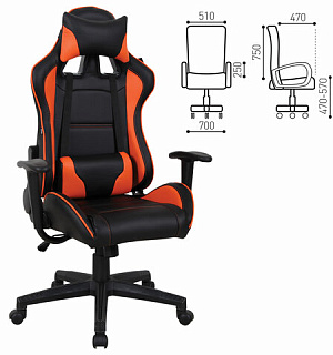 Кресло компьютерное BRABIX "GT Racer GM-100", две подушки, экокожа, черное/оранжевое, 531925