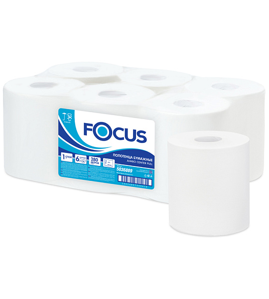 Полотенца бумажные в рулонах Focus Jumbo, 1-слойные, 280м/рул, ЦВ, белые