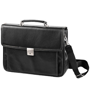 Портфель из натуральной кожи, 38х27х12 см, 2 отделения, замок с ключом, черный, 2-237